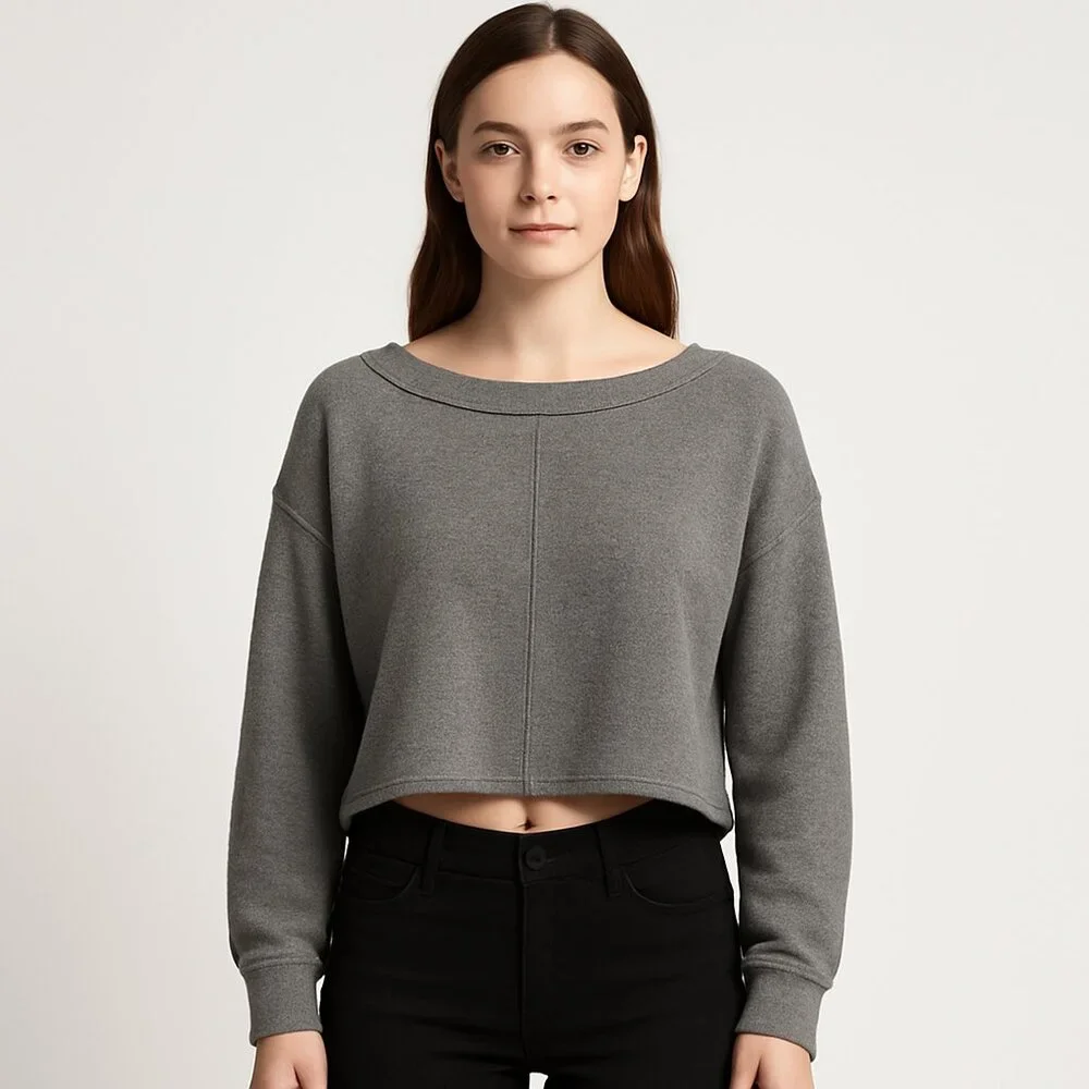 Free People Gray Cozy Knit Cropped Sweater‎